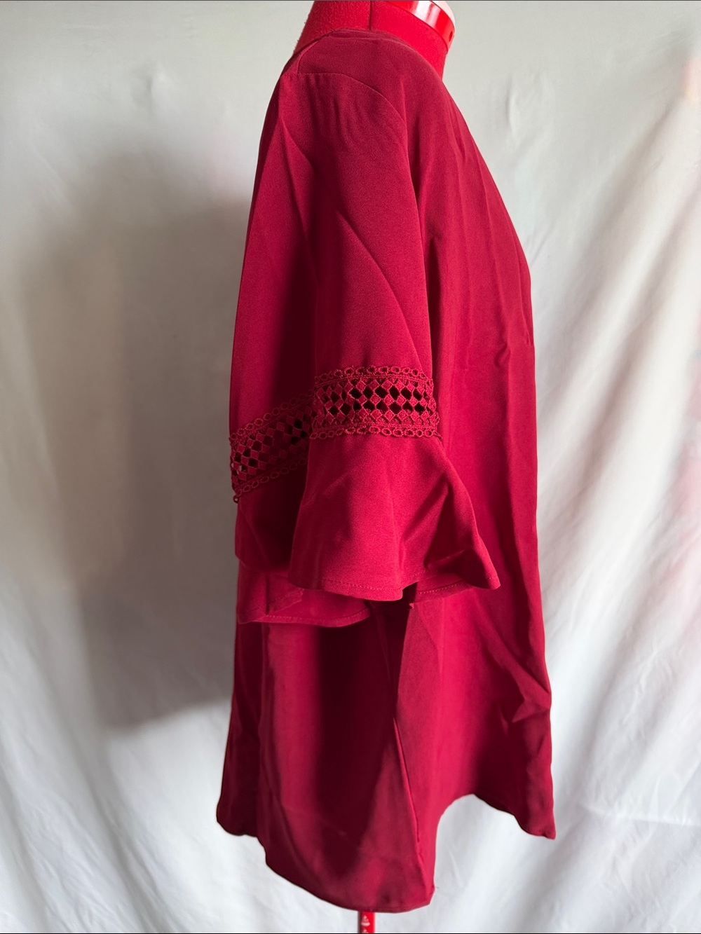 V-Neck Crochet-Sleeve Tunic Top - Deep Berry - Picture 4 of 5